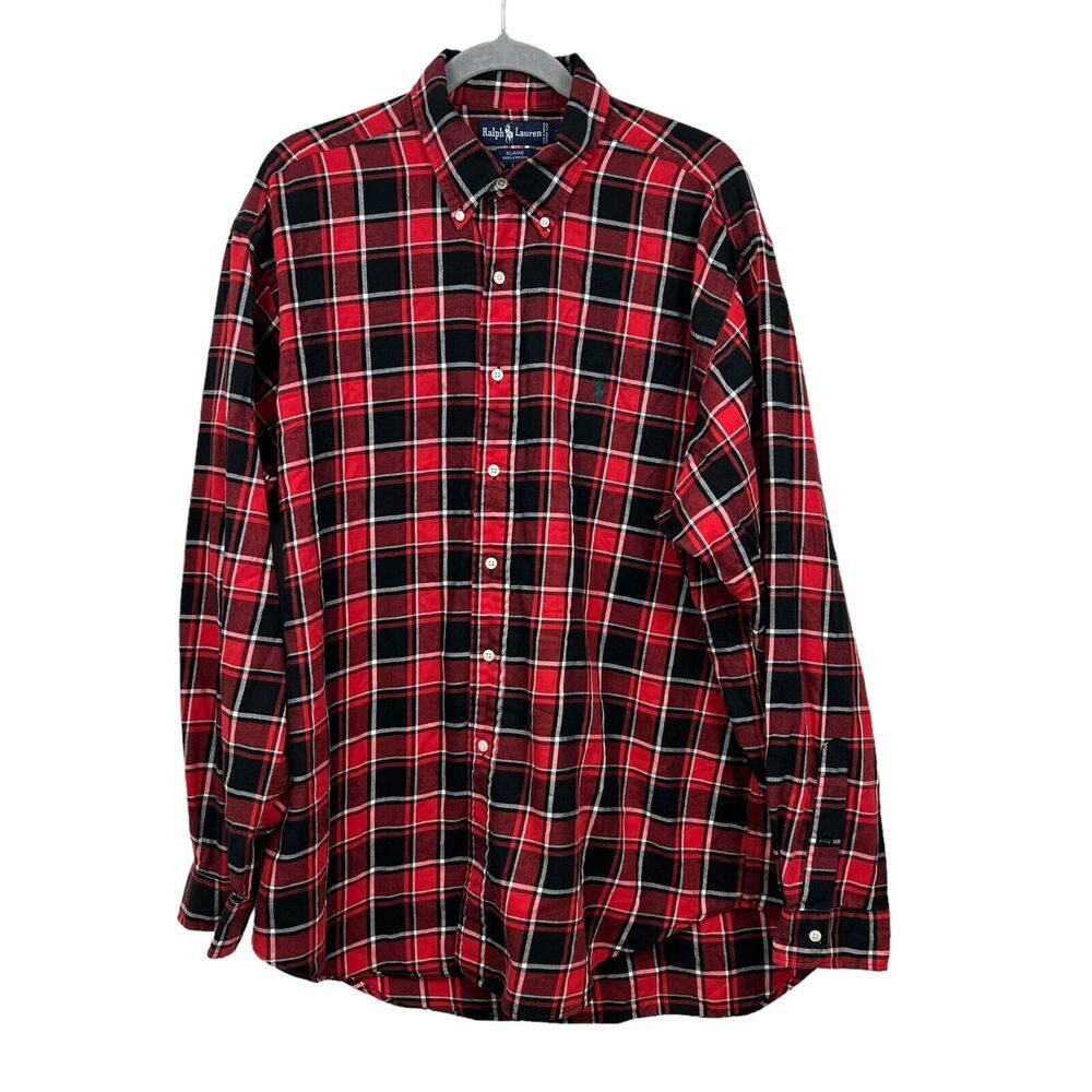 Ralph Lauren Mens Blaire Shirt Plaid Button Down Long Sleeves Red Black Size XL*